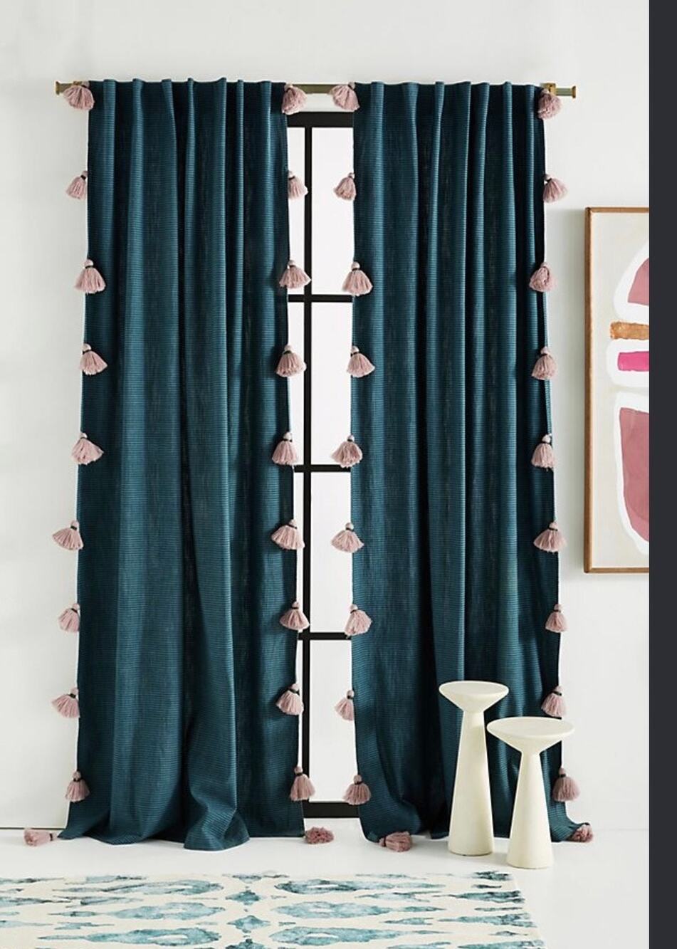 3 panels Anthropologie Mindra Curtain Panel 50” x 96” Teal Blue Green Pink